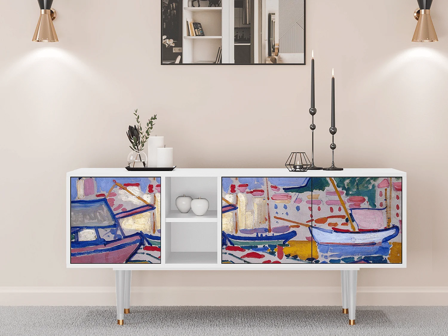 Mobile TV - 150х69х41 cm - T5 - The Port of Collioure , Bianco