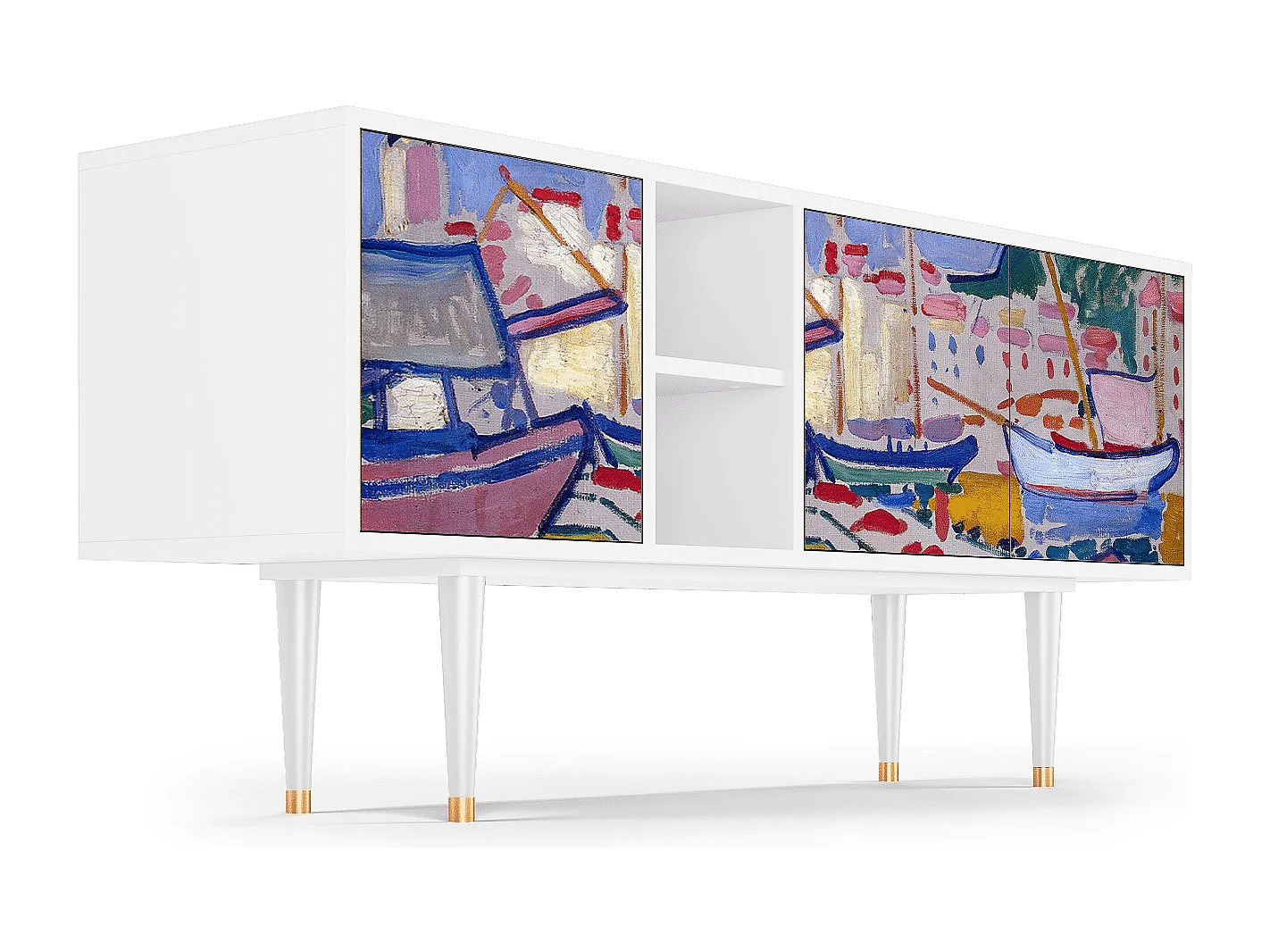 Szafka RTV - 150х69х41 cm - T5 - The Port of Collioure , Biały