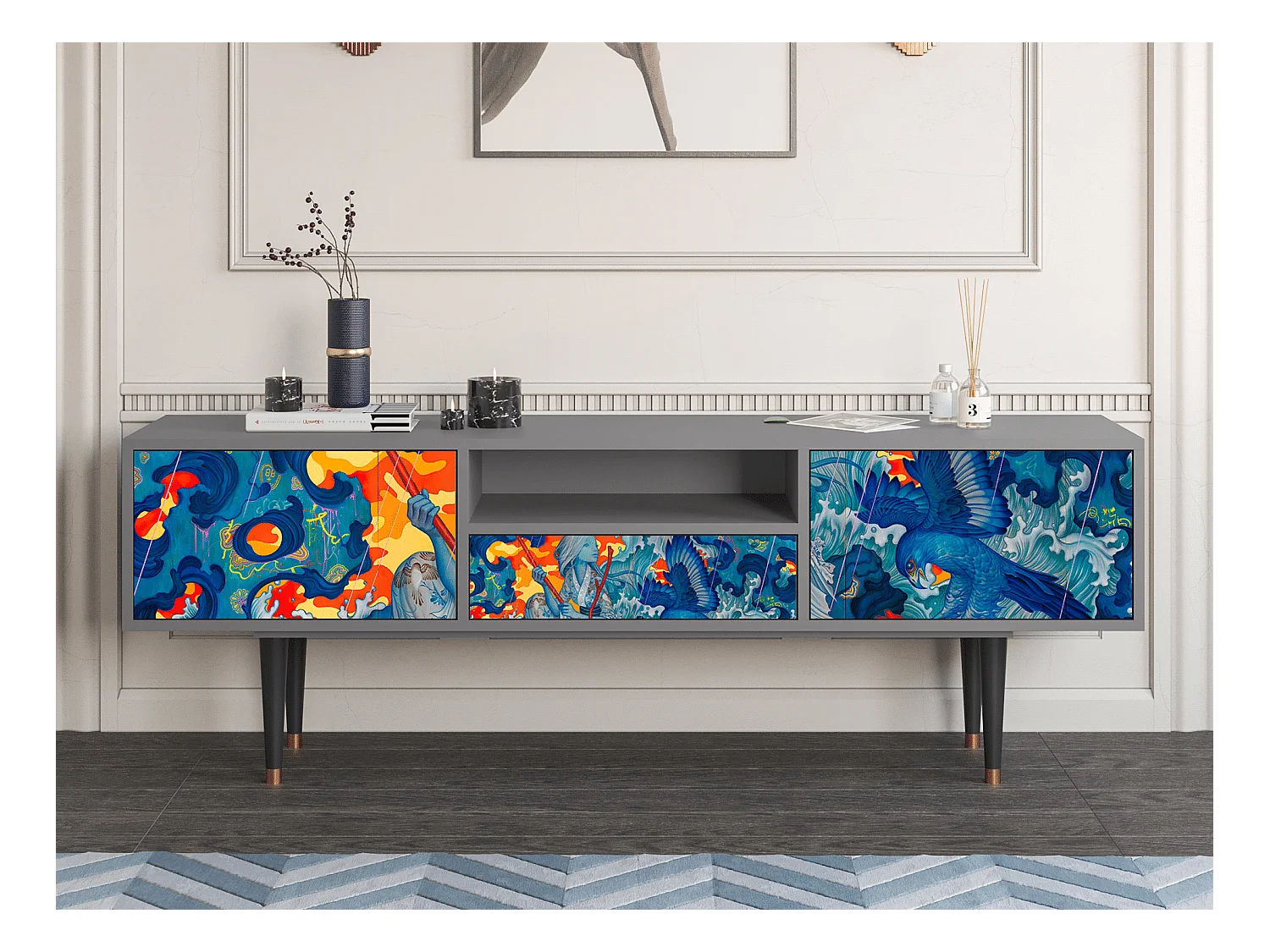 Meuble TV - 170х59х41 cm - T6 - The Girl - James Jean, Gris