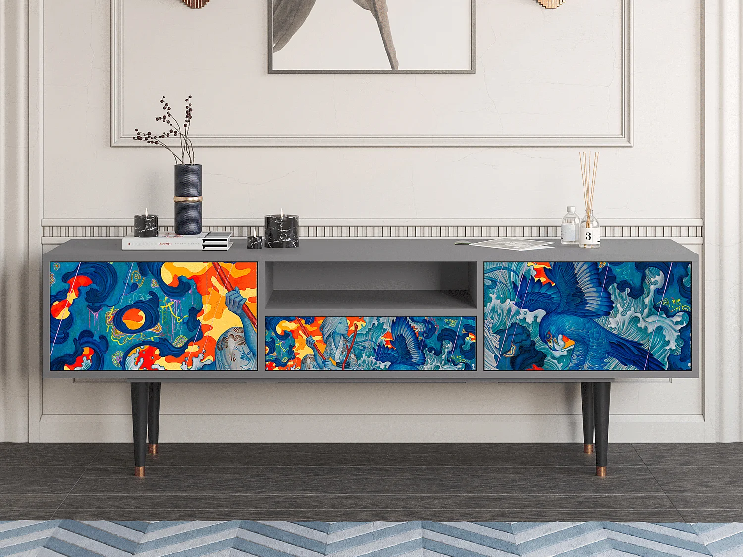 Meuble TV - 170х59х41 cm - T6 - The Girl - James Jean, Gris