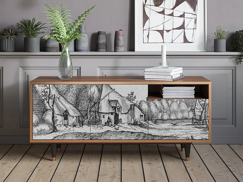 TV-Möbel - 125х56х41 cm - T7 - Farms in a Village, Walnuss