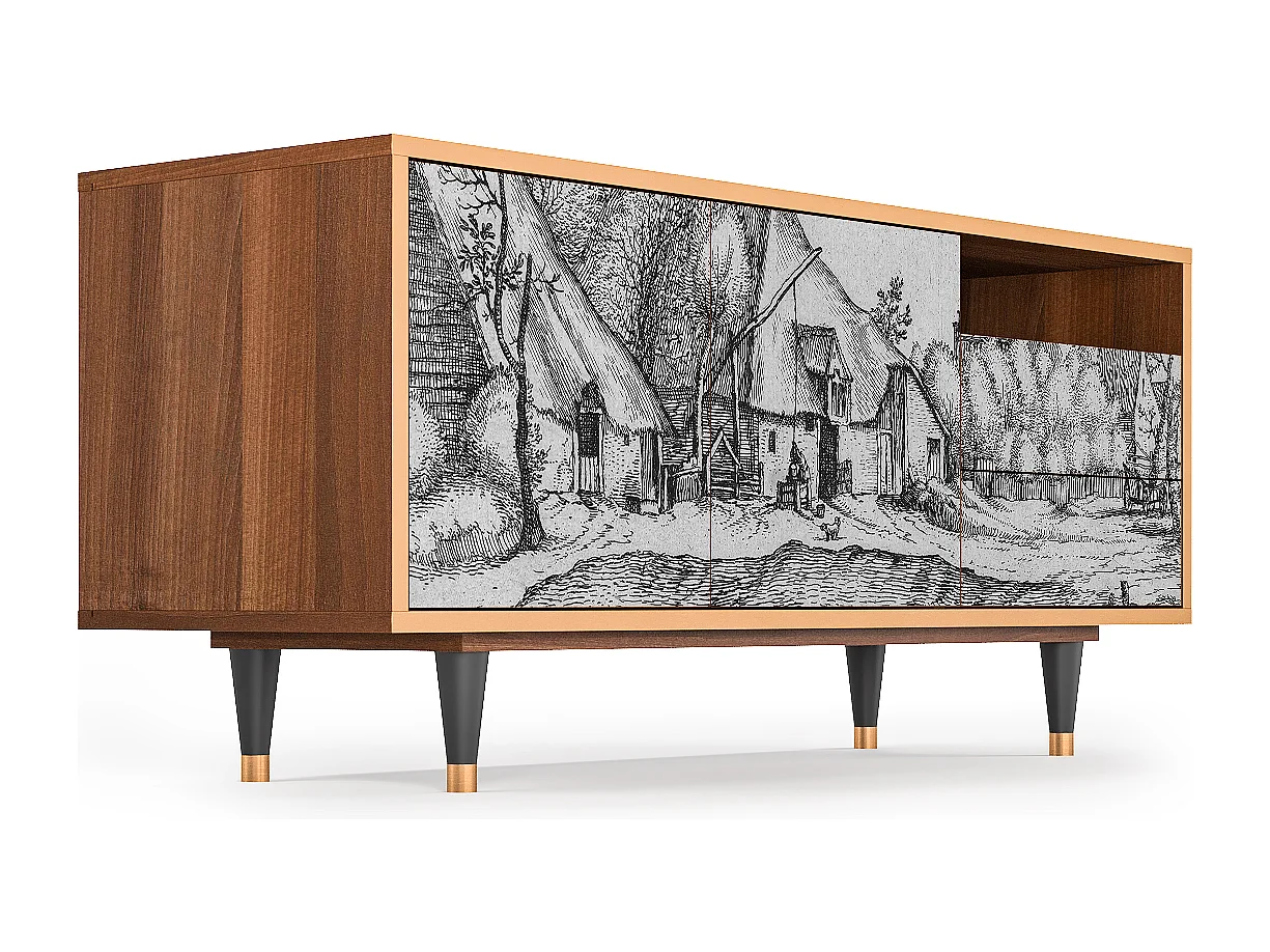 TV-Möbel - 125х56х41 cm - T7 - Farms in a Village, Walnuss