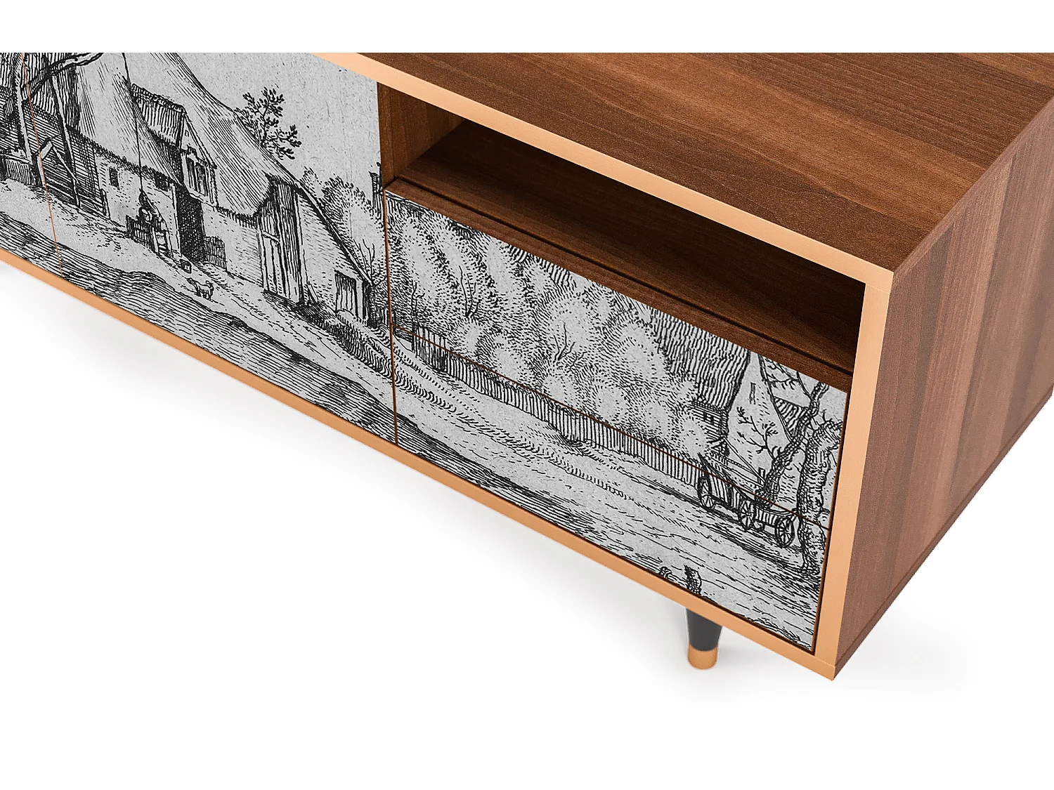 TV-Möbel - 125х56х41 cm - T7 - Farms in a Village, Walnuss