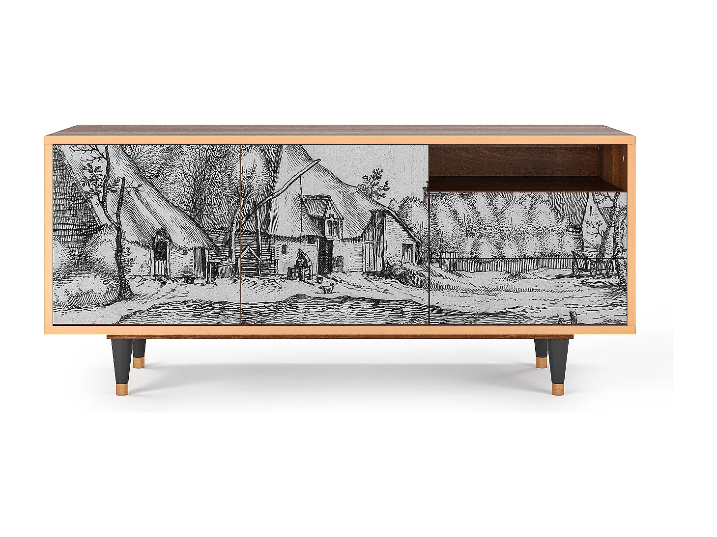 Meuble TV - 125х56х41 cm - T7 - Farms in a Village, Noyer