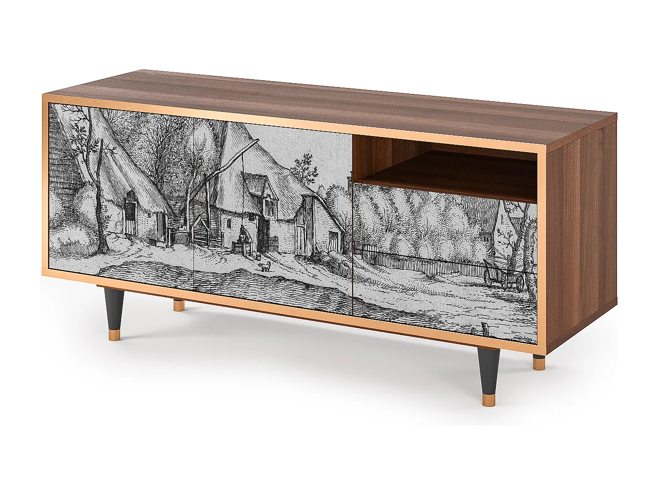 Meuble TV - 125х56х41 cm - T7 - Farms in a Village, Noyer