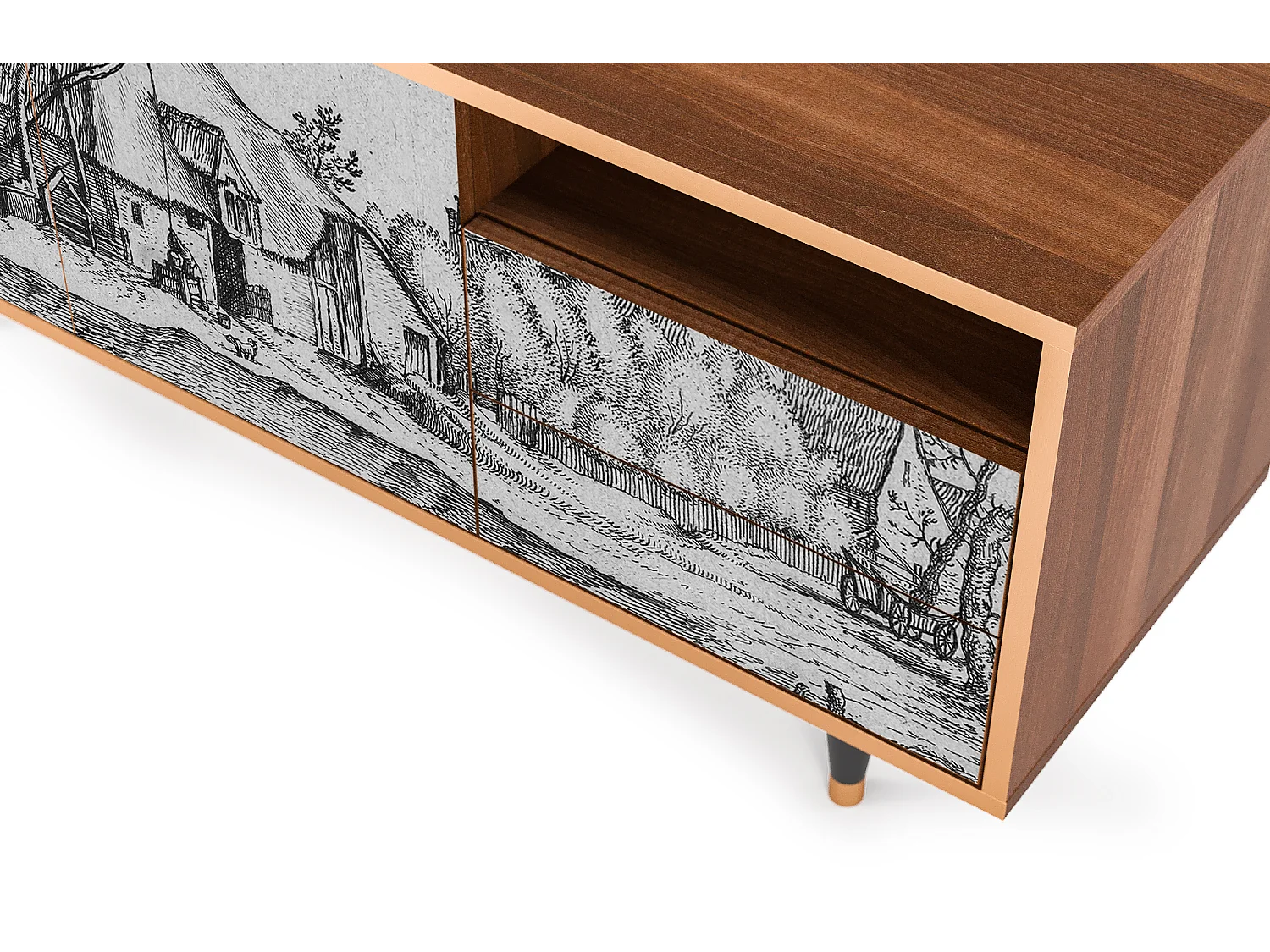 Szafka RTV - 125х56х41 cm - T7 - Farms in a Village, Orzech