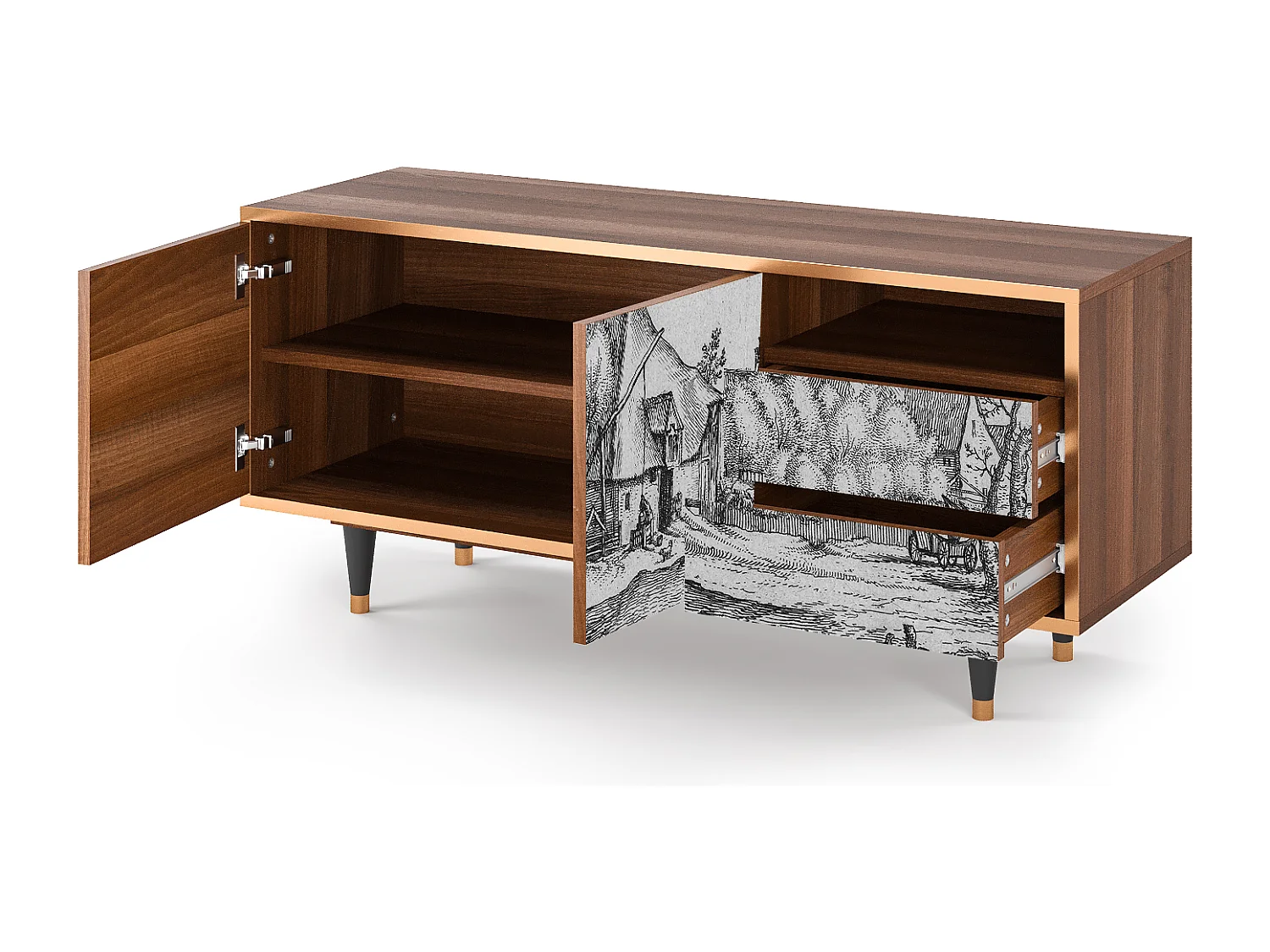 Szafka RTV - 125х56х41 cm - T7 - Farms in a Village, Orzech
