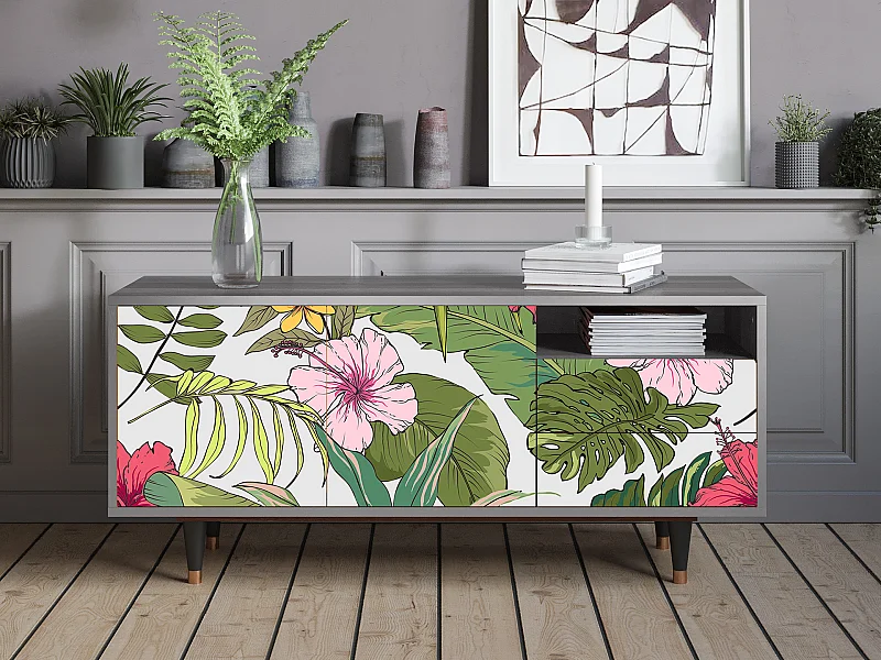 Mueble de TV - 125х56х41 cm - T7 - Verdant Tropics, Gris