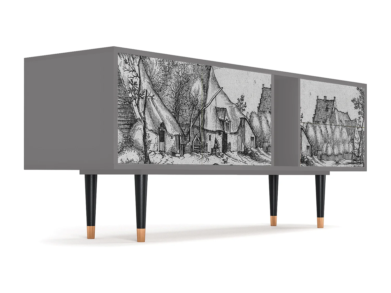 TV-Möbel - 170х69х48 cm - T1 - Farms in a Village, Grau