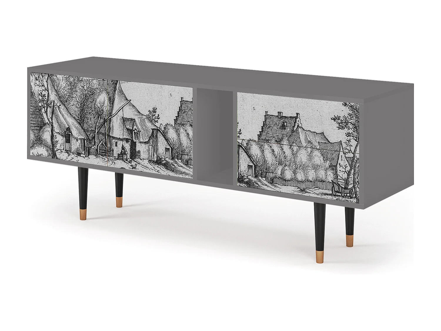 Meuble TV - 170х69х48 cm - T1 - Farms in a Village, Gris