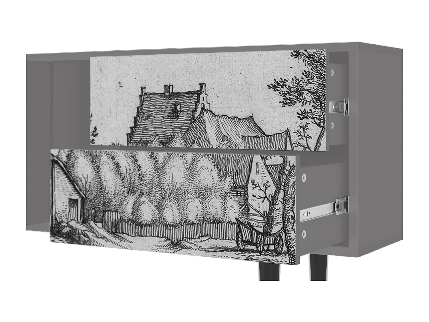 Meuble TV - 170х69х48 cm - T1 - Farms in a Village, Gris