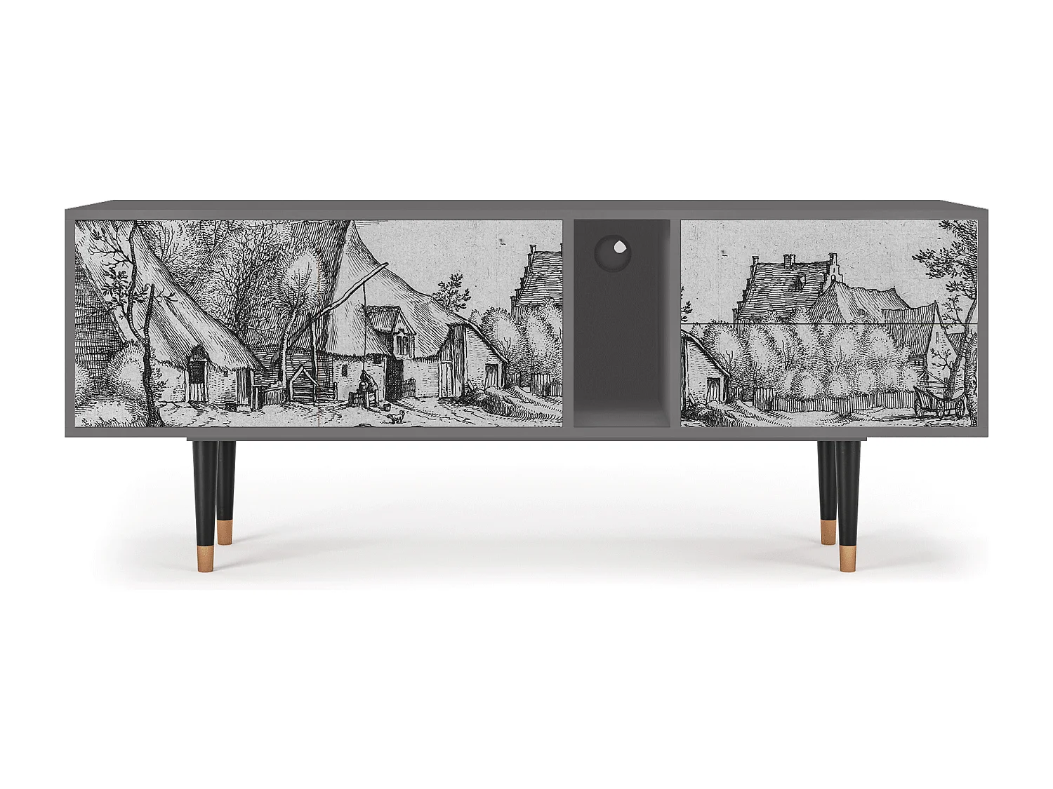 TV-meubel - 170х69х48 cm - T1 - Farms in a Village, Grijs