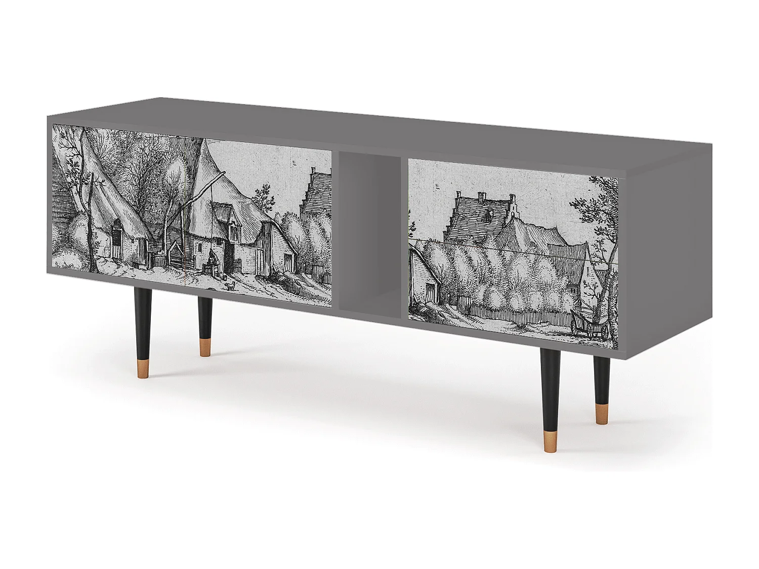 TV-meubel - 170х69х48 cm - T1 - Farms in a Village, Grijs