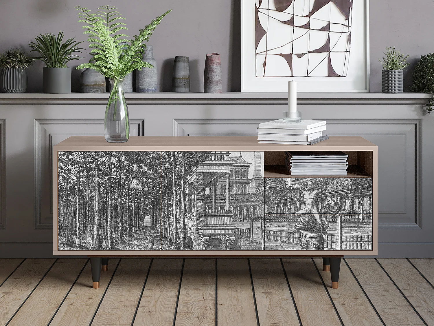 Meuble TV - 125х56х41 cm - T7 - View of the Piazza, Latte