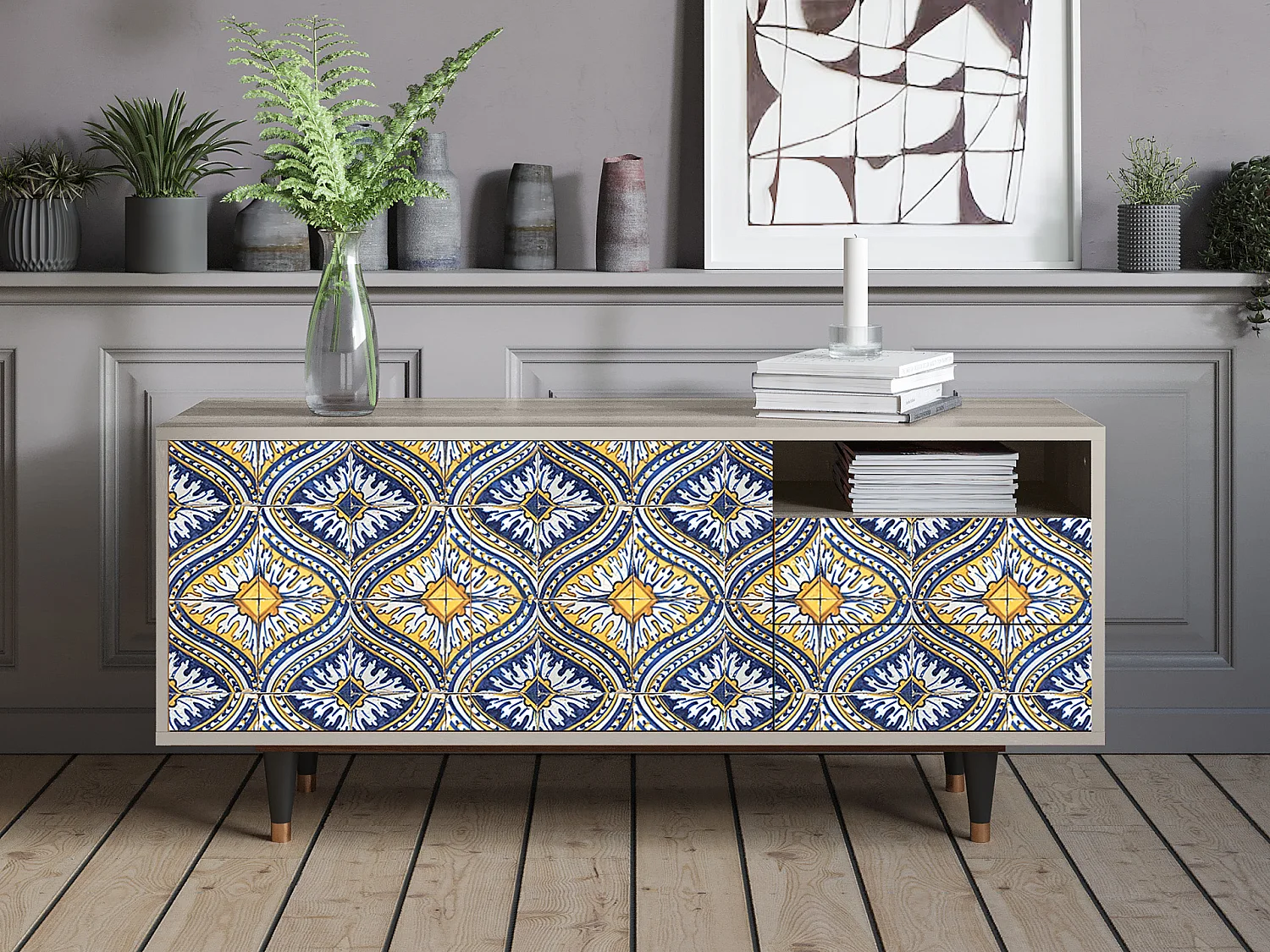 TV-meubel - 125х56х41 cm - T7 - Illusory Pattern, Zand