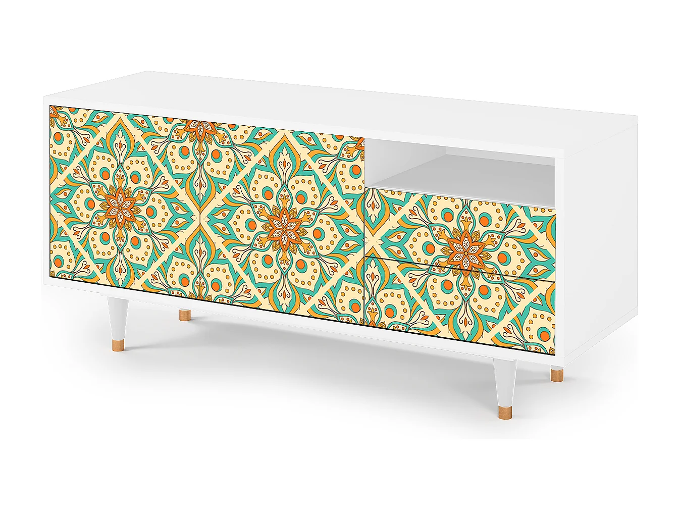 TV-meubel - 125х56х41 cm - T7 - Hindu Daisy, Wit