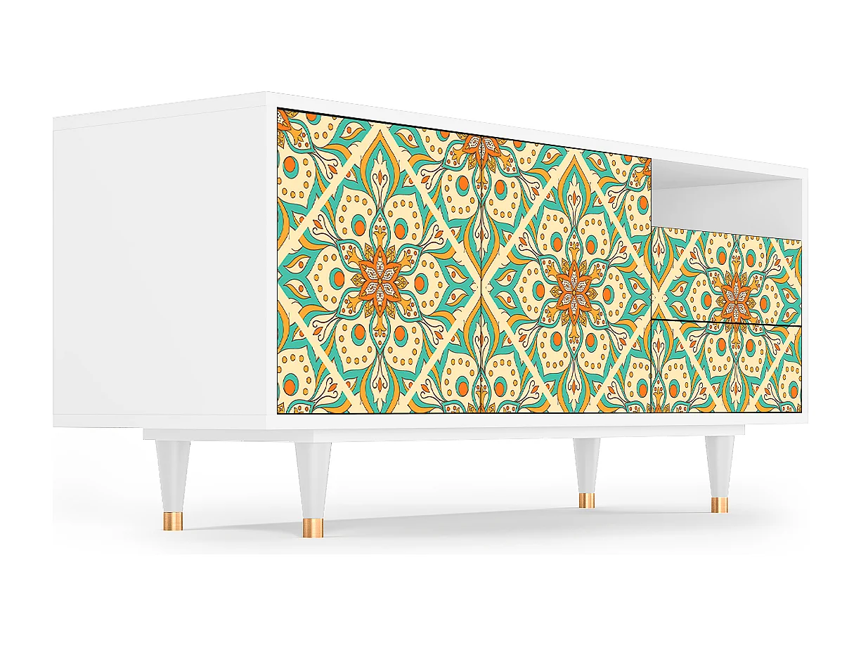 TV-meubel - 125х56х41 cm - T7 - Hindu Daisy, Wit