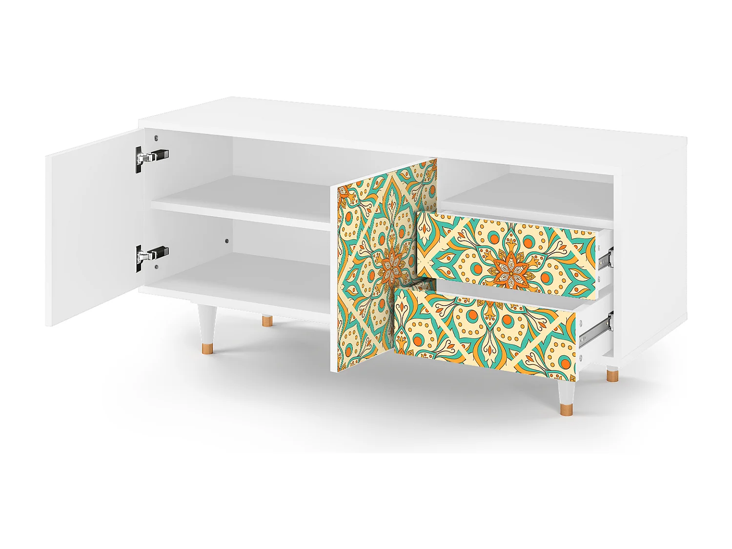 TV-meubel - 125х56х41 cm - T7 - Hindu Daisy, Wit