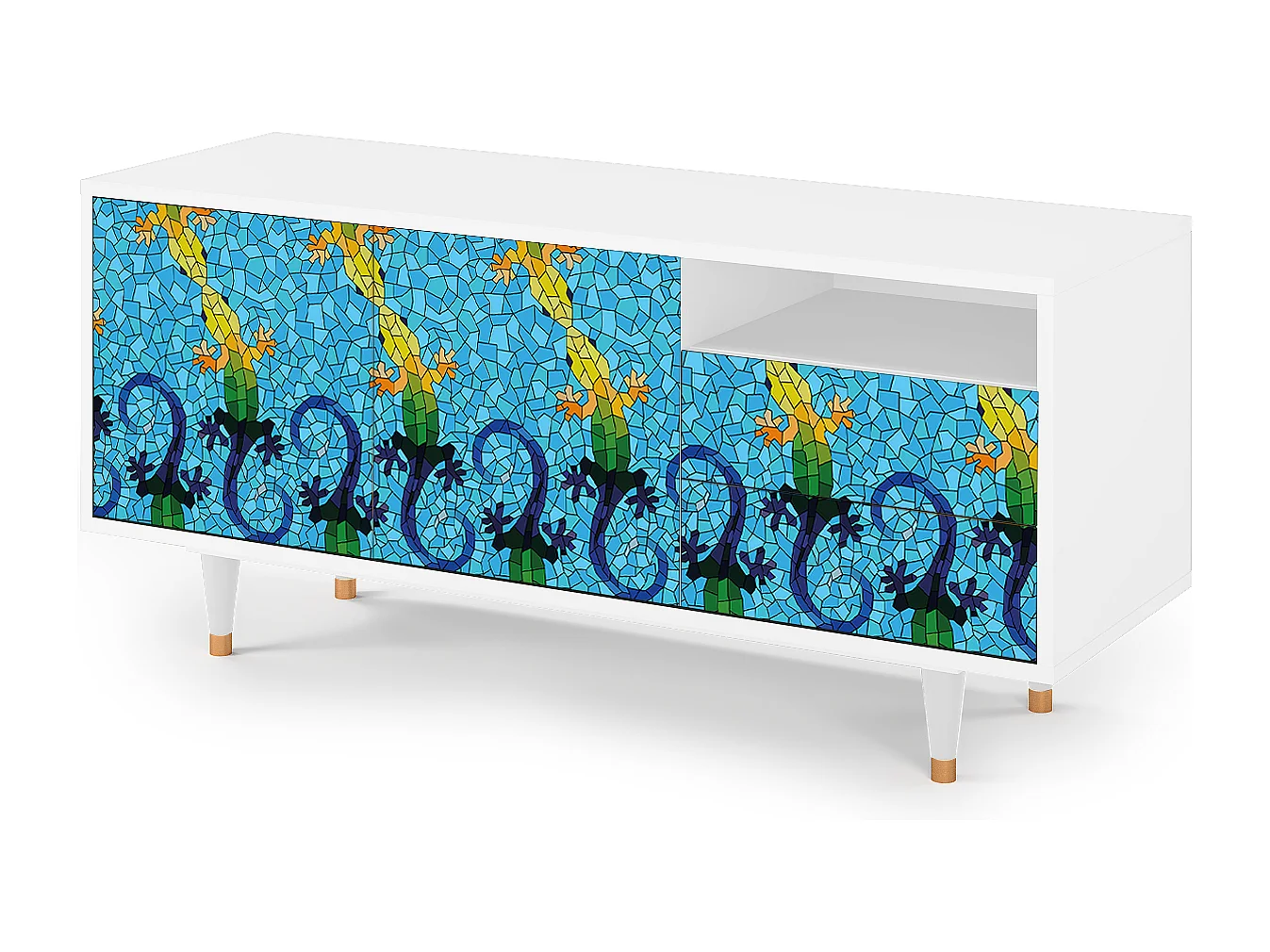 Mobile TV - 125х56х41 cm - T7 - Gaudi's Lizard, Bianco