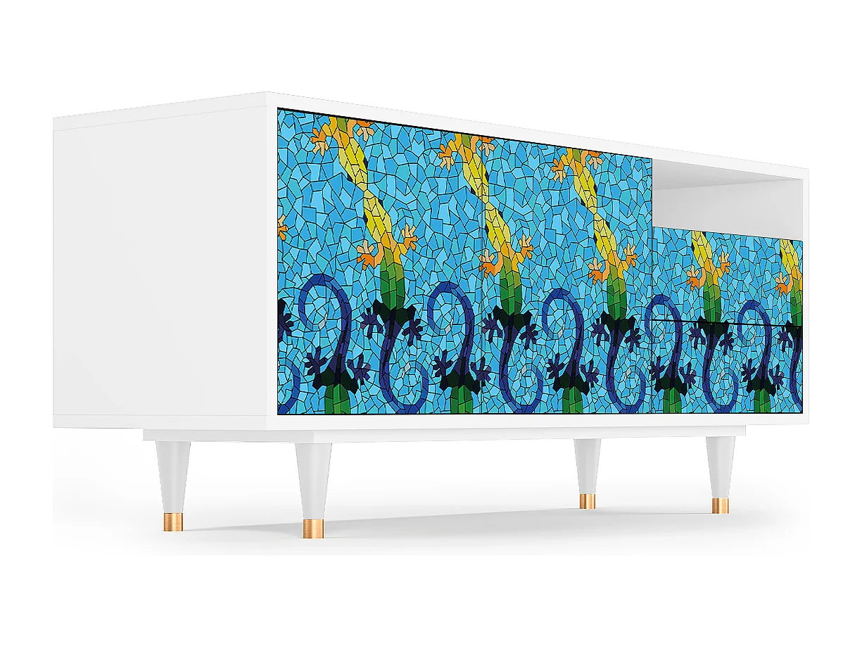 Mobile TV - 125х56х41 cm - T7 - Gaudi's Lizard, Bianco