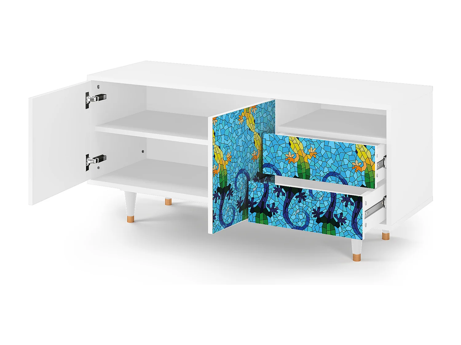 Mobile TV - 125х56х41 cm - T7 - Gaudi's Lizard, Bianco