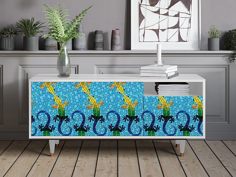 Mobile TV - 125х56х41 cm - T7 - Gaudi's Lizard, Bianco