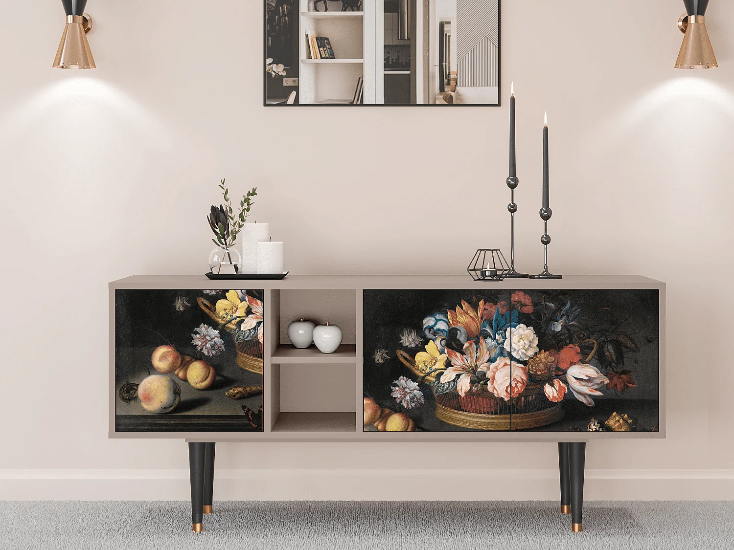 Meuble TV - 150х69х41 cm - T5 - Still Life with Flowers, Latte