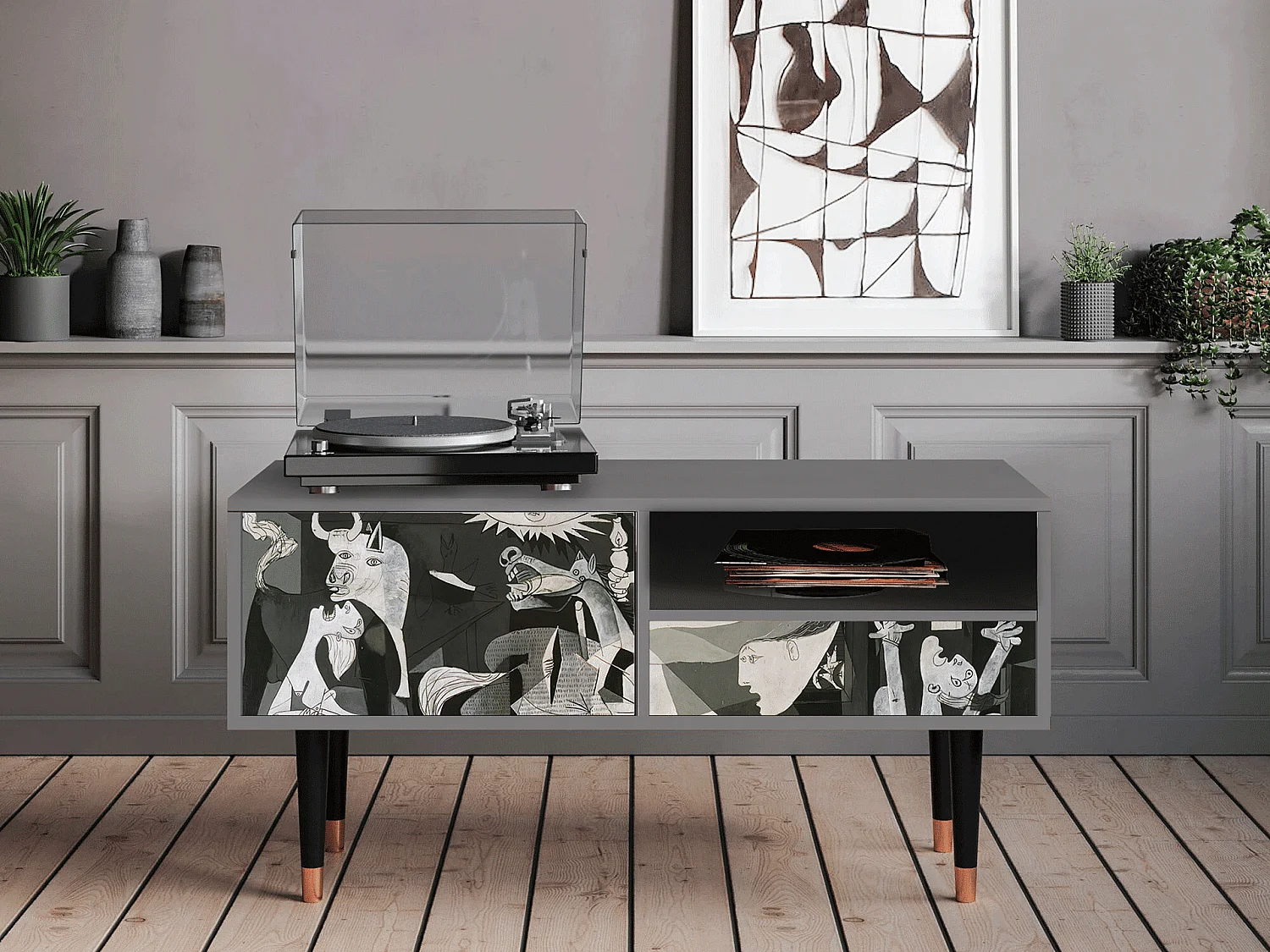 Szafka RTV - 115х59х48 cm - T3 - Guernica by Picasso, Szary