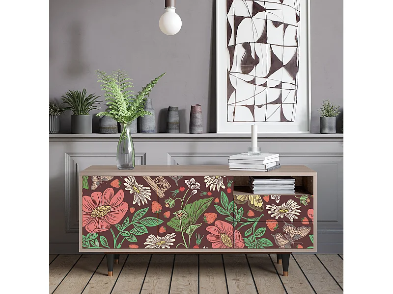 Meuble TV - 125х56х41 cm - T7 - Alice in Wonderland, Latte