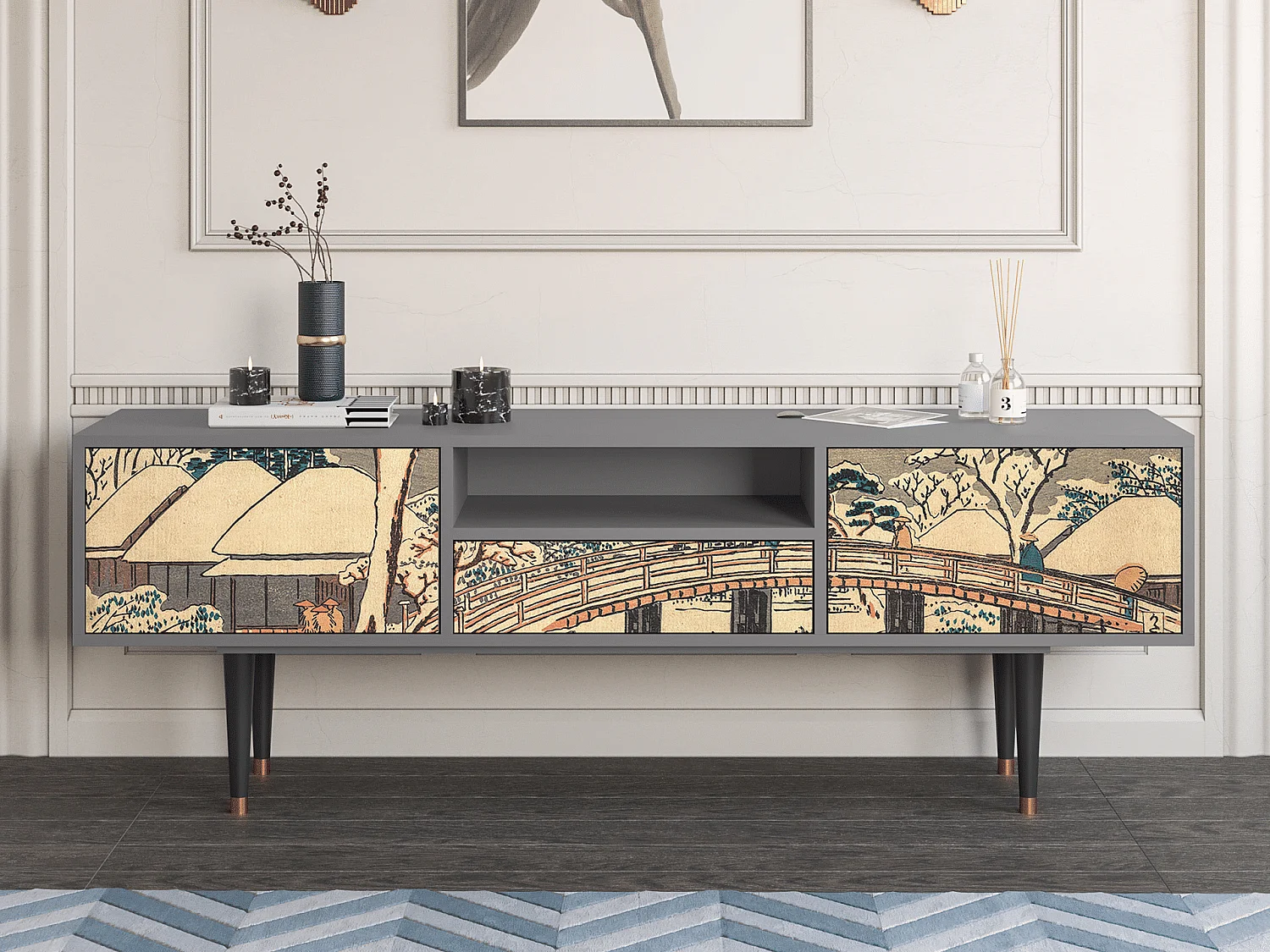 Mueble de TV - 170х59х41 cm - T6 - Katabira River, Gris