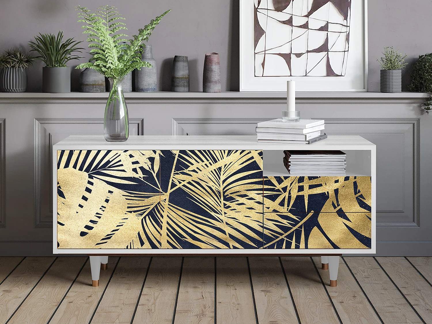 TV-meubel - 125х56х41 cm - T7 - Jungle Vibes, Wit