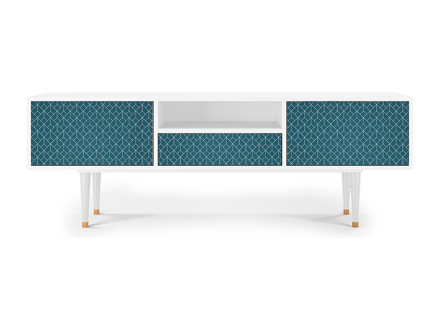 TV-meubel - 170х59х41 cm - T6 - Turquoise Geometry, Wit