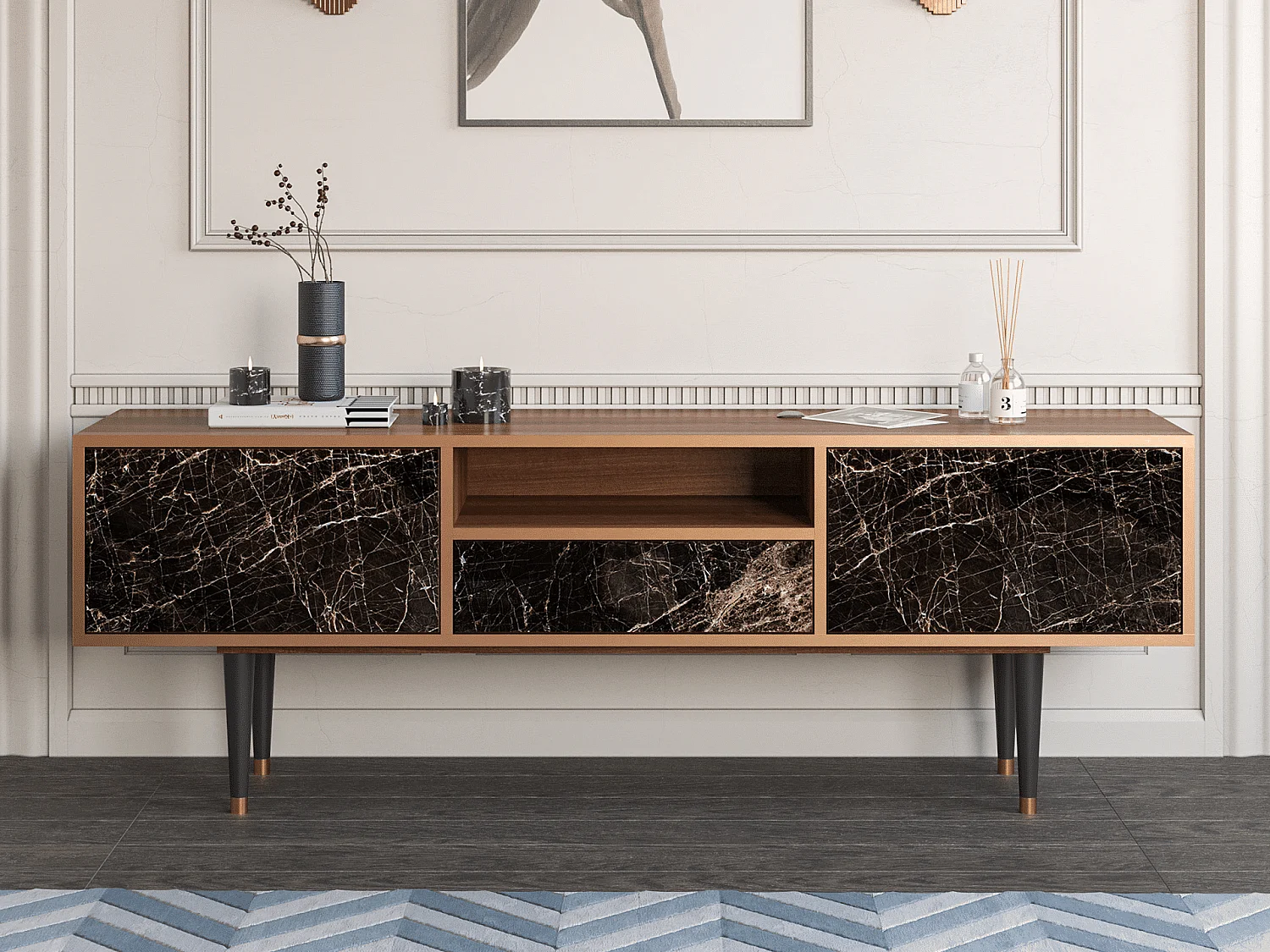 Meuble TV - 170х59х41 cm - T6 - Night Abyss, Noyer