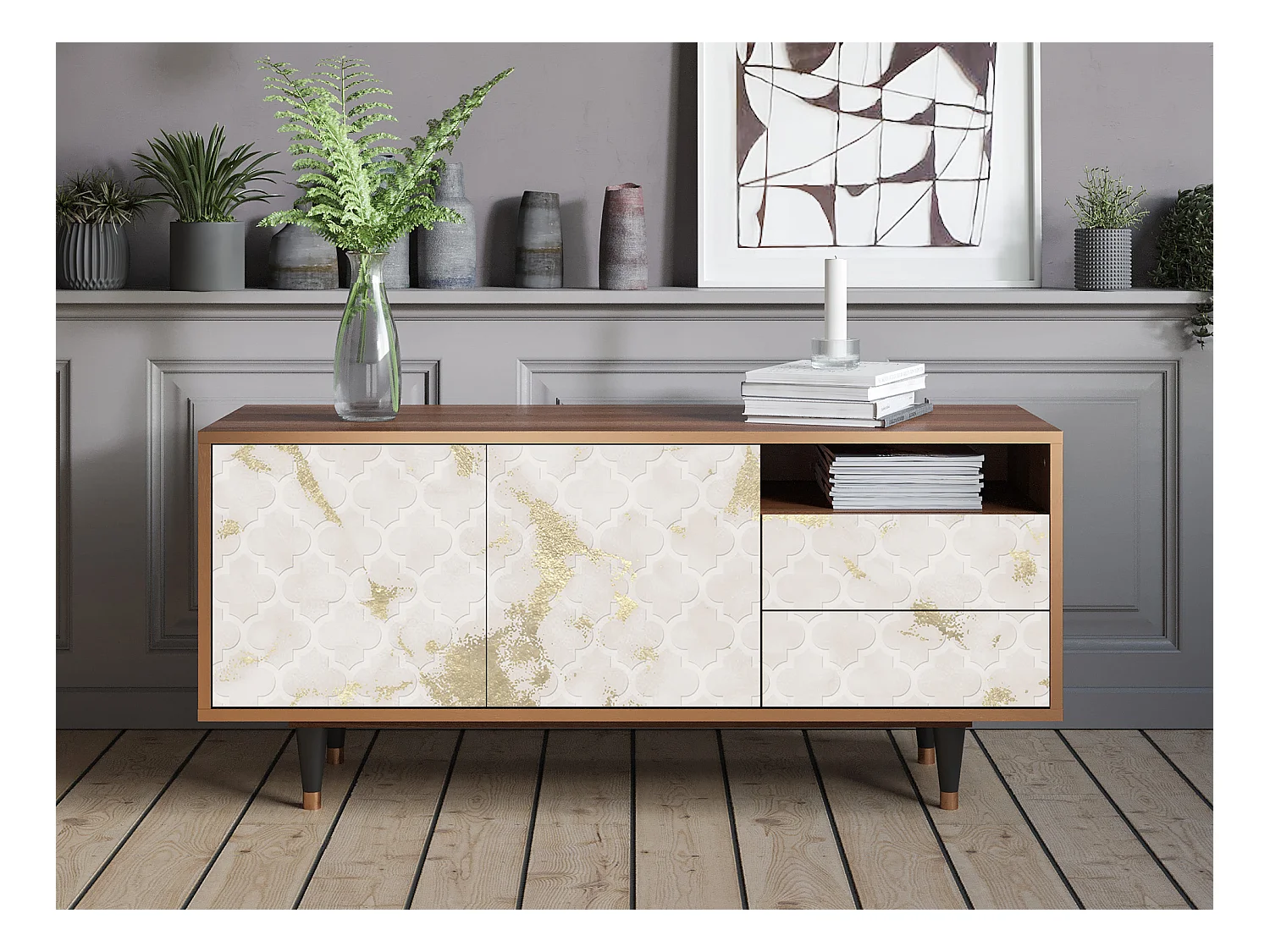 Meuble TV - 125х56х41 cm - T7 - Sahara desert, Noyer