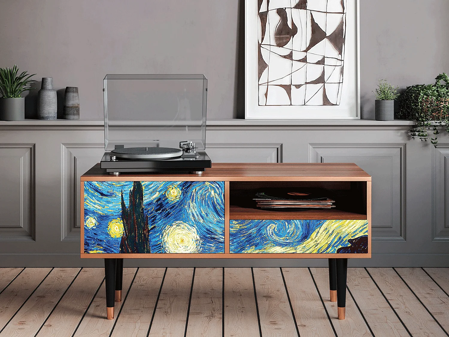 Szafka RTV - 115х59х48 cm - T3 - The Starry Night  , Orzech