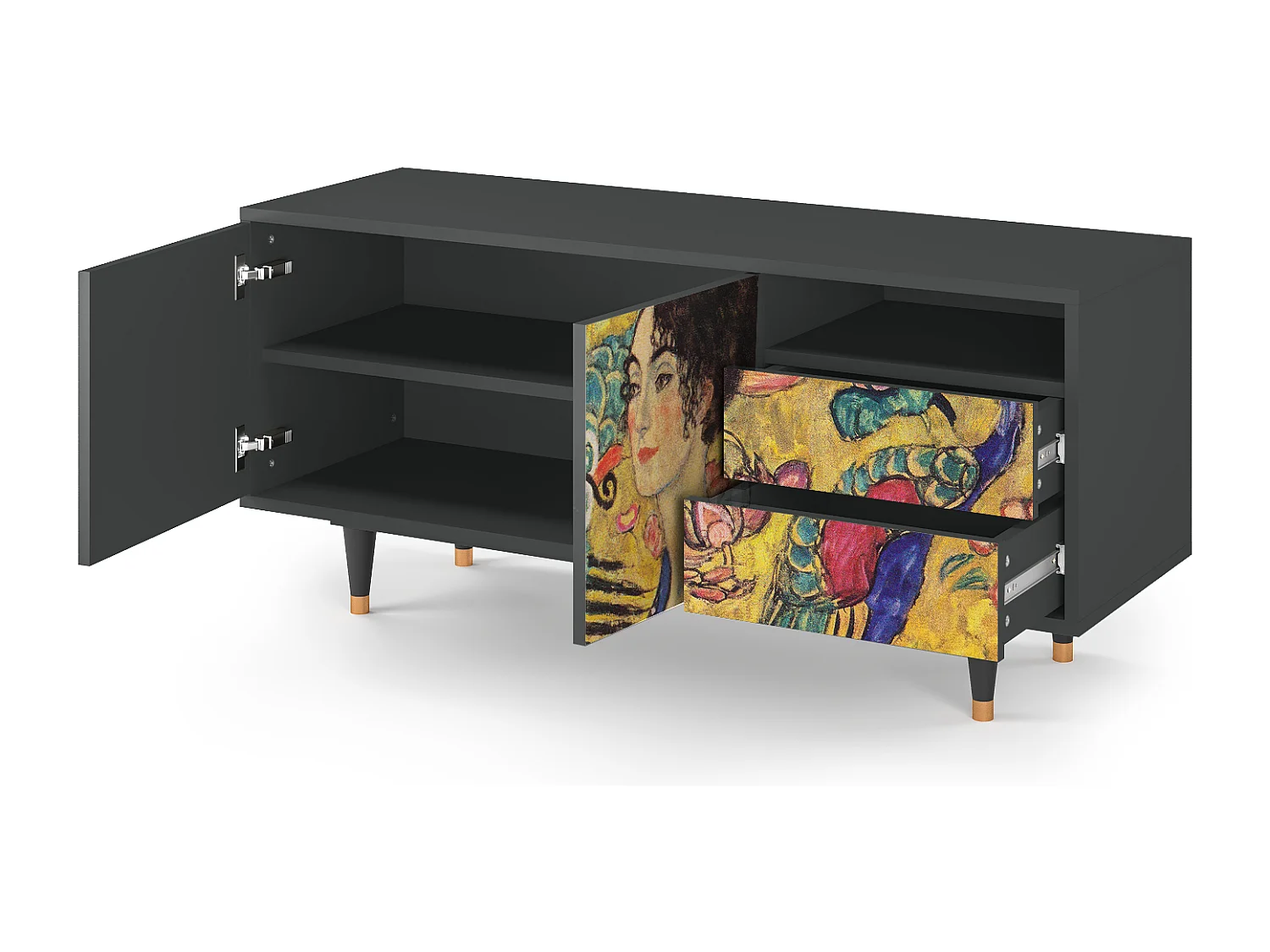 Mobile TV - 125х56х41 cm - T7 - Lady with Fan by Klimt, Antracite