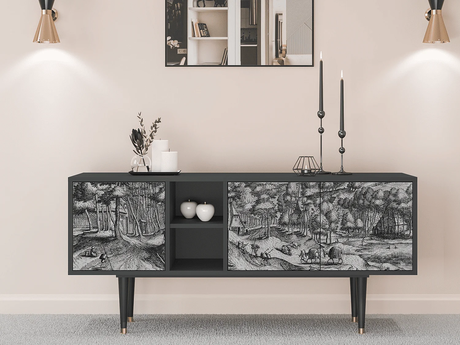 Szafka RTV - 150х69х41 cm - T5 - Rusticorum, Antracyt