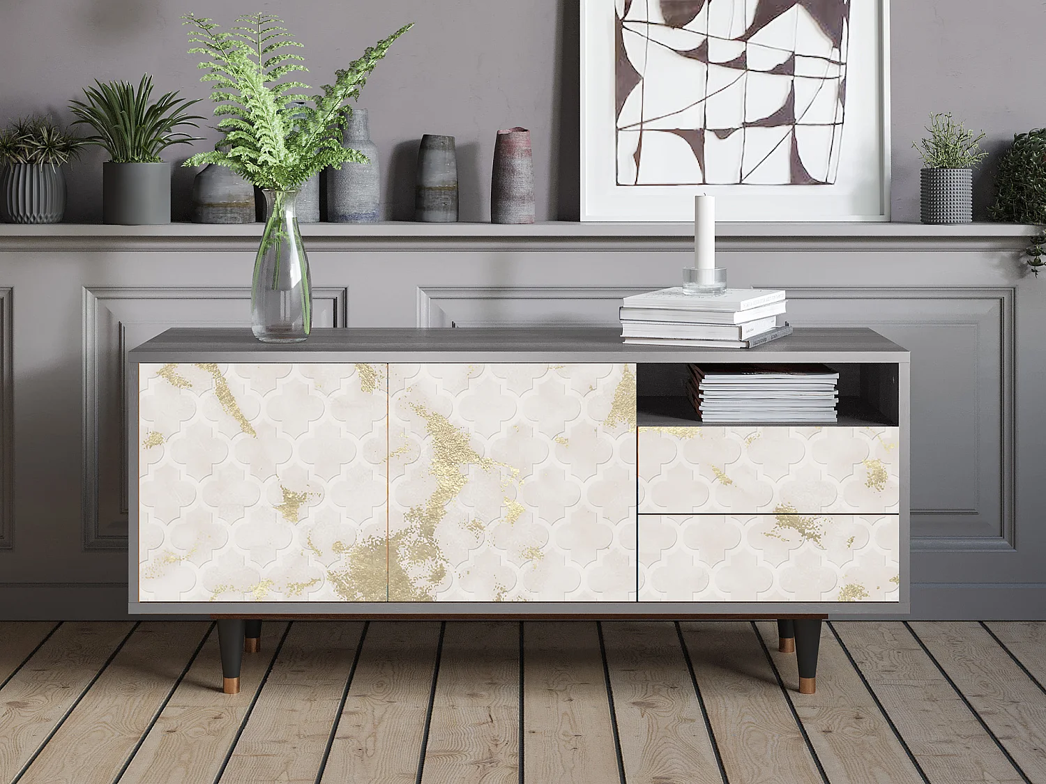 Meuble TV - 125х56х41 cm - T7 - Sahara desert, Gris