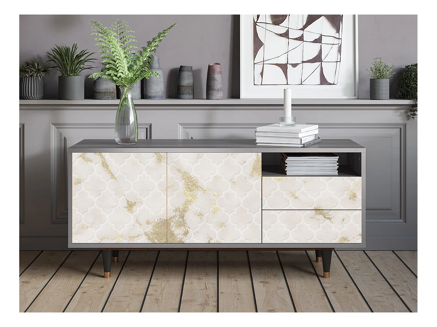 Meuble TV - 125х56х41 cm - T7 - Sahara desert, Gris