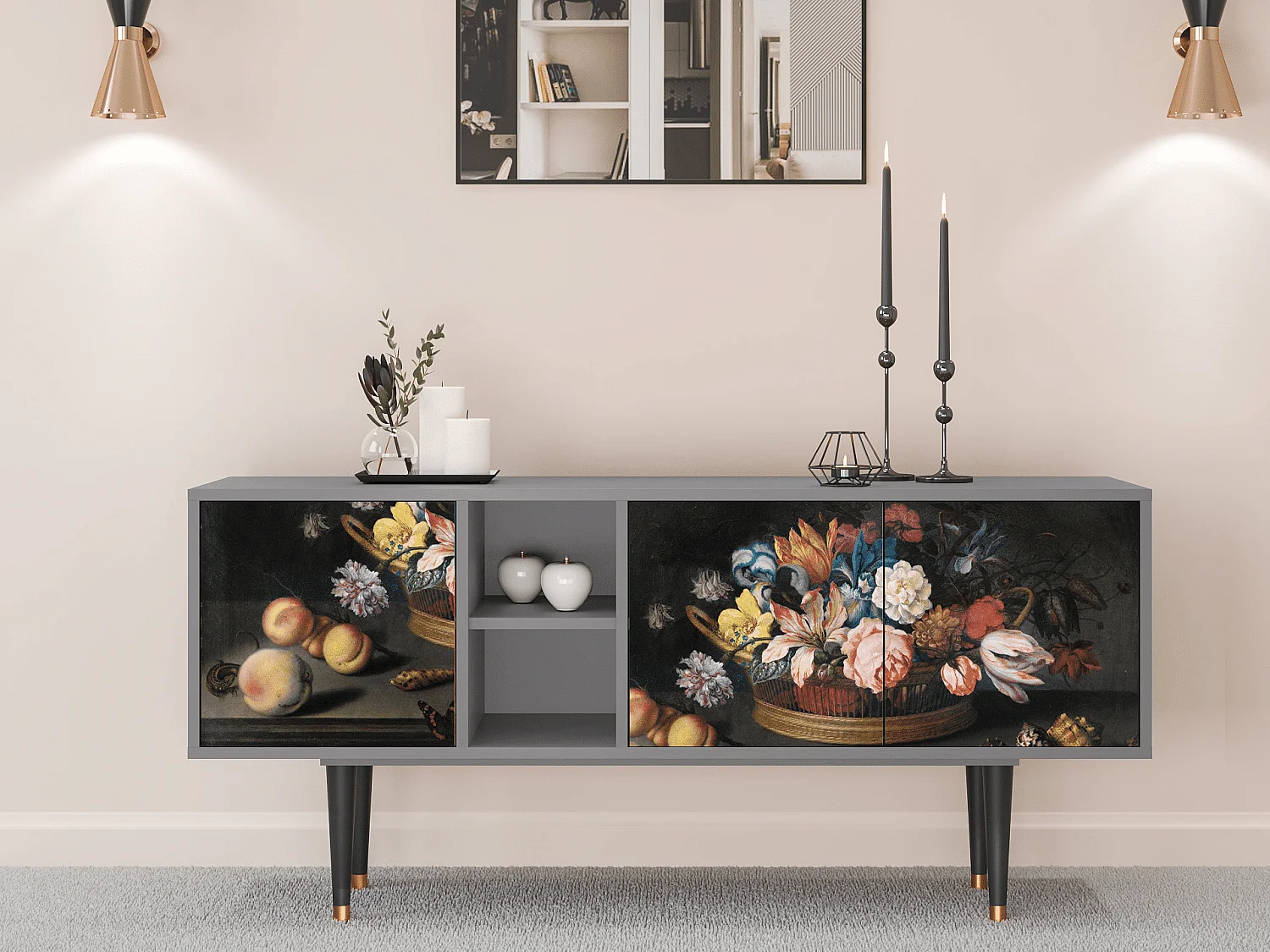 Mobile TV - 150х69х41 cm - T5 - Still Life with Flowers, Grigio