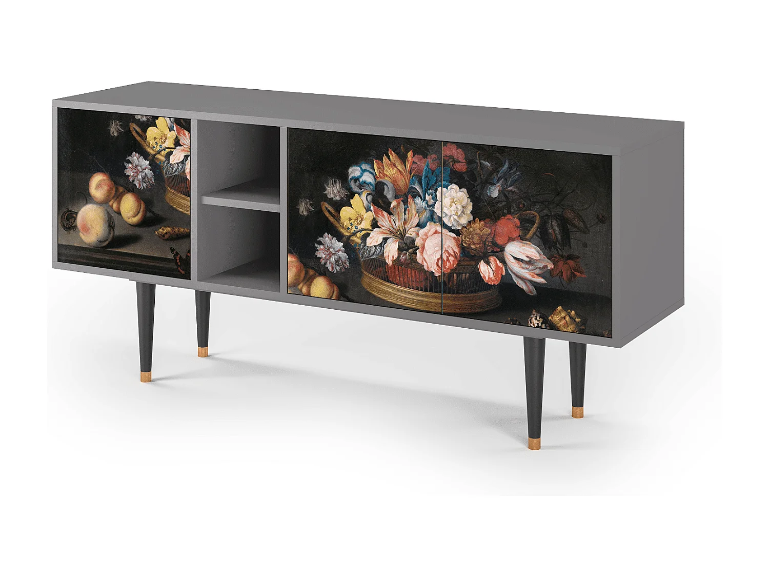 Szafka RTV - 150х69х41 cm - T5 - Still Life with Flowers, Szary