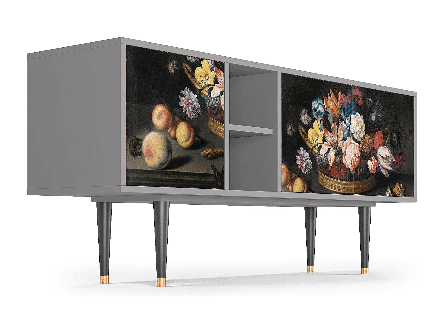 Szafka RTV - 150х69х41 cm - T5 - Still Life with Flowers, Szary