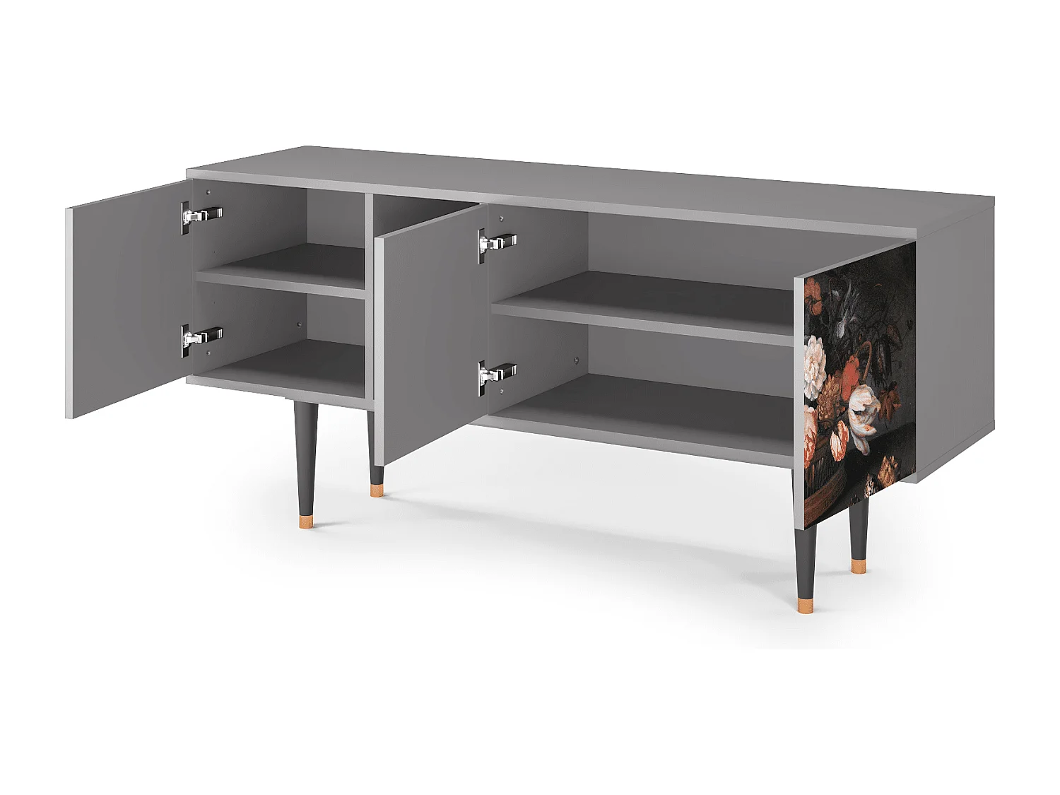 Szafka RTV - 150х69х41 cm - T5 - Still Life with Flowers, Szary