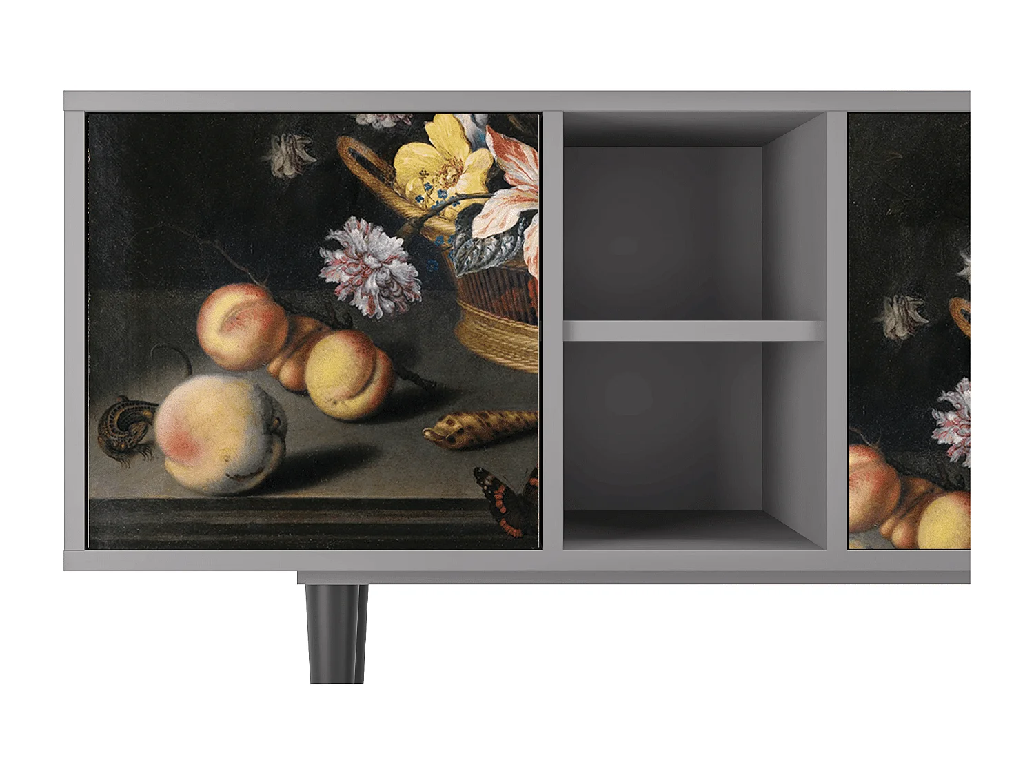 Meuble TV - 150х69х41 cm - T5 - Still Life with Flowers, Gris