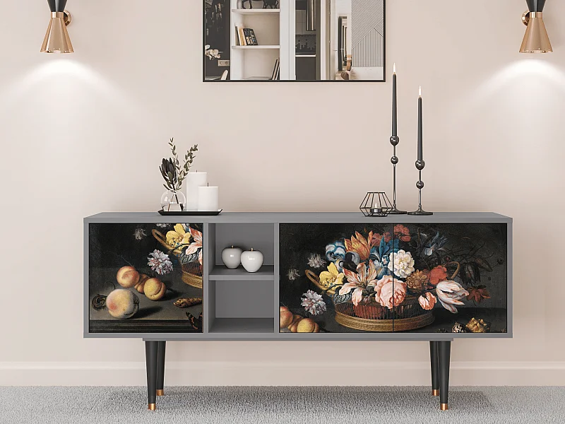 Meuble TV - 150х69х41 cm - T5 - Still Life with Flowers, Gris