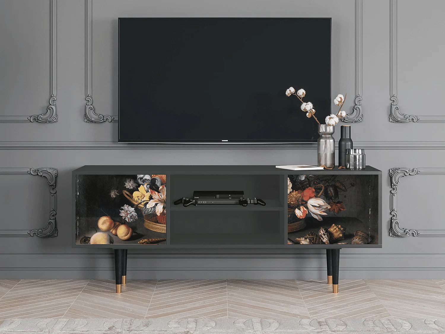 Mueble de TV - 170х69х48 cm - T2 - Still Life with Flowers, Antracita