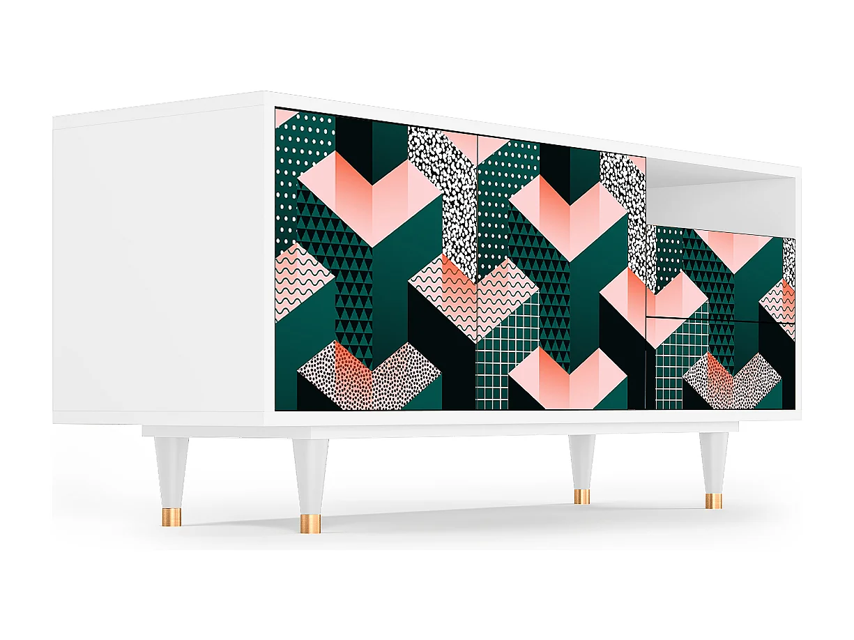 Mueble de TV - 125х56х41 cm - T7 - Geometric Madness, Branco