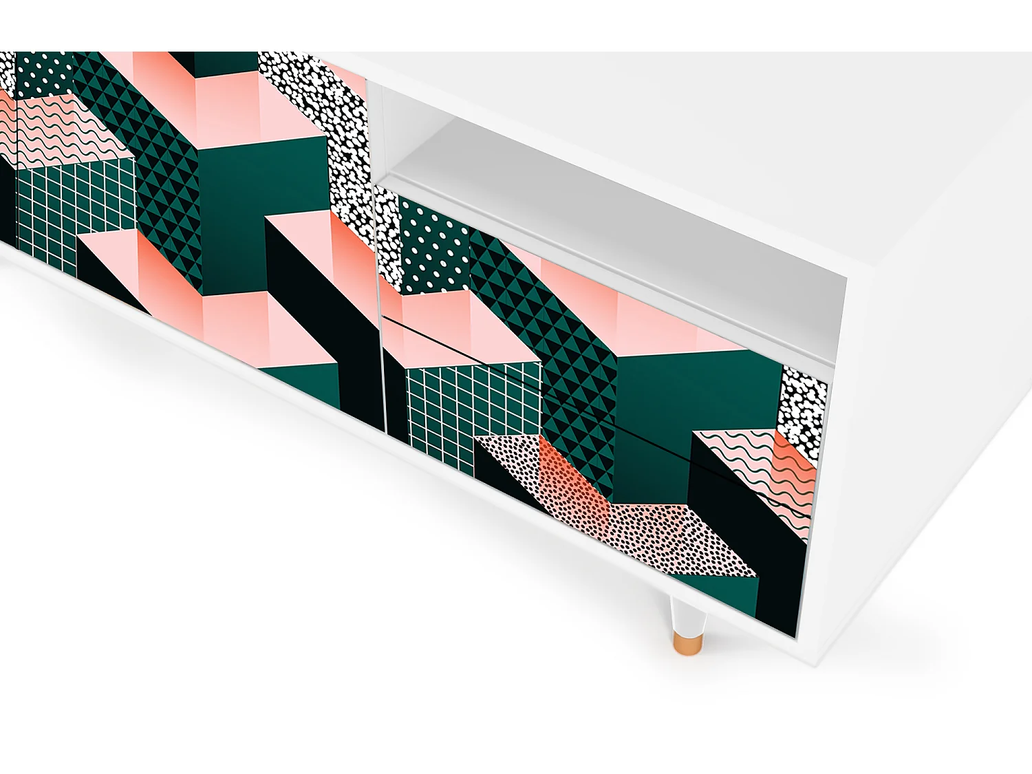 Mueble de TV - 125х56х41 cm - T7 - Geometric Madness, Branco