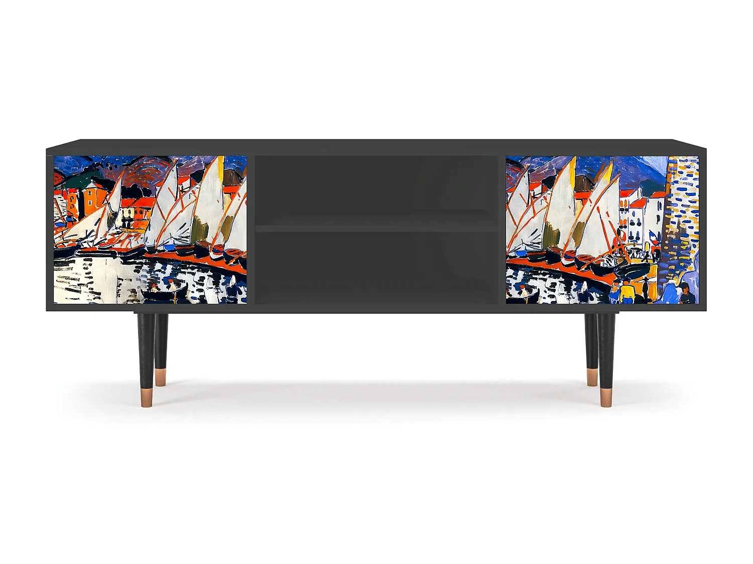 Szafka RTV - 170х69х48 cm - T2 - Le Séchage des voiles , Antracyt