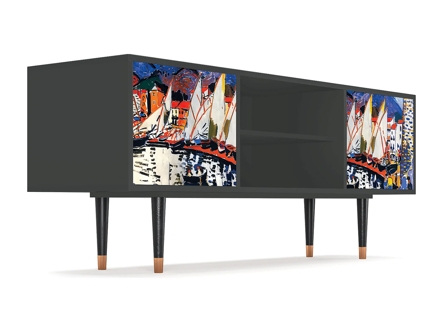 Szafka RTV - 170х69х48 cm - T2 - Le Séchage des voiles , Antracyt